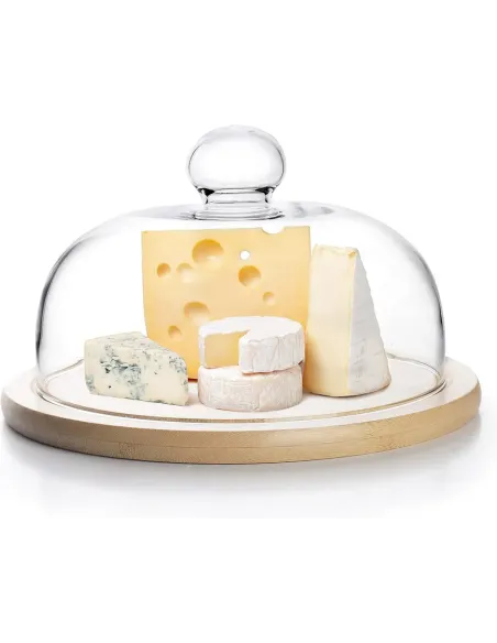 Ibili - Quesera de cristal con base de madera 20 cm