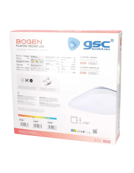 Plafón LED Cuadrado 20W 4000K GSC Bogen | Luz Neutra