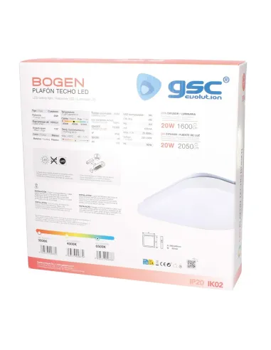 Plafón LED Cuadrado 20W 6500K GSC Bogen | Luz Blanca Fría