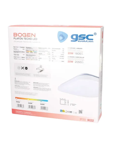Plafón LED Cuadrado 20W 6500K GSC Bogen | Luz Blanca Fría