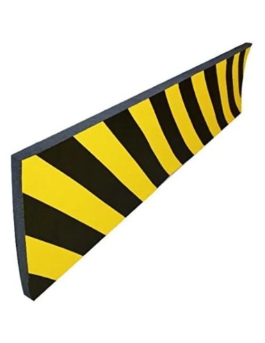 Protector lateral de espuma Bikain para garaje con bandas amarillas y negras.