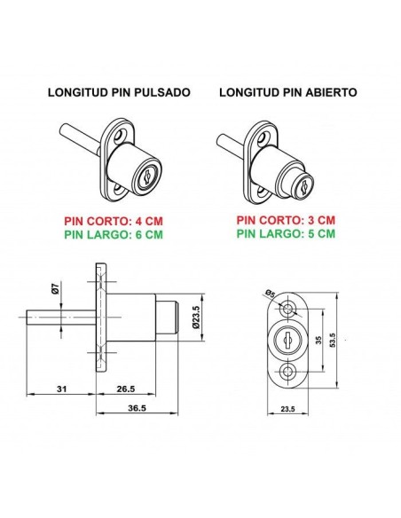 Cerradura Ventana FERPASA Plata Pin Largo | 13112