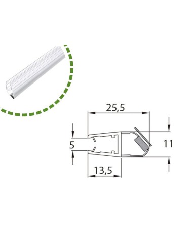 Perfil mampara con imán inclinado pieza 2 Metros