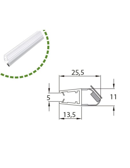 Perfil mampara con imán inclinado pieza 2 Metros
