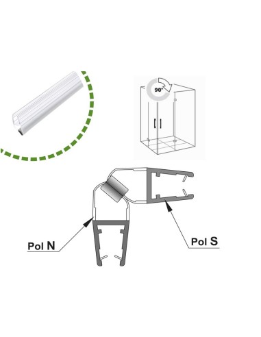 Perfil mampara con imán inclinado pieza 2 Metros