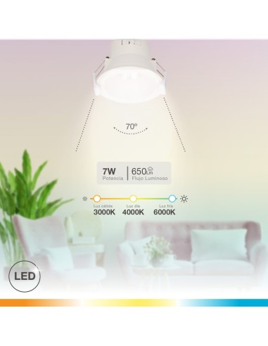 Aro LED Empotrable GSC 7W Luz Seleccionable Antideslumbrante