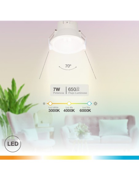 Aro LED Empotrable GSC 7W Luz Seleccionable Antideslumbrante