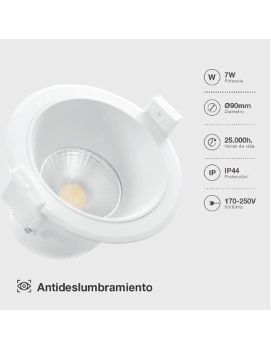 Aro LED Empotrable GSC 7W Luz Seleccionable Antideslumbrante