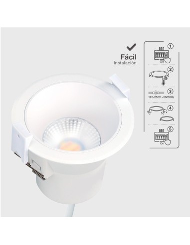 Aro LED Empotrable GSC 7W Luz Seleccionable Antideslumbrante