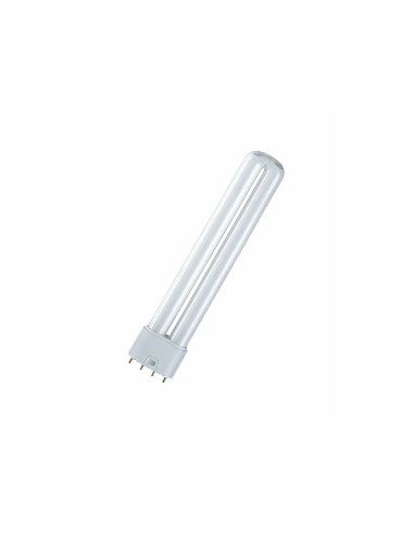 Bombilla fluorescente Osram Dulux L 18W 840 de 4 pines y su caja original con especificaciones de 1200 lúmenes