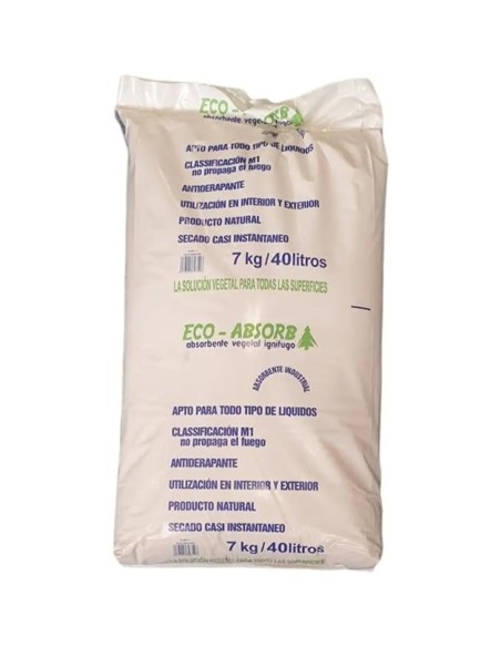 Saco de absorbente vegetal ignífugo ECO-ABSORB de 7 kg y 40 litros para derrames industriales con certificación M1