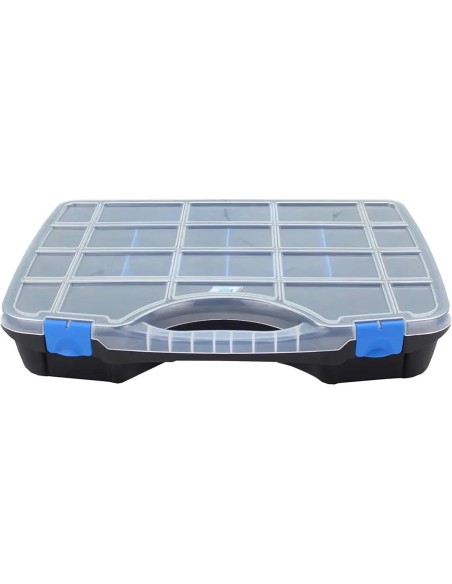 Vista superior del estuche Tayg 024559 cerrado con tapa transparente y asa ergonómica integrada