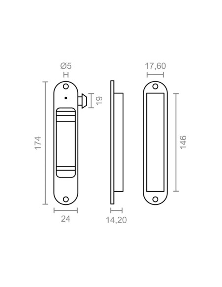 Esquema técnico y plano con medidas del cierre de corredera MICEL 6821 (174x24 mm)