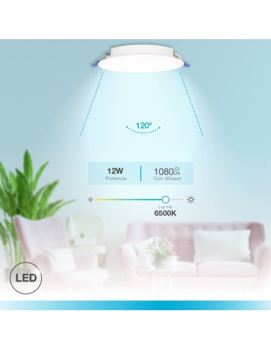 GSC - Downlight empotrable LED redondo Belur 12W 6500K Blanco