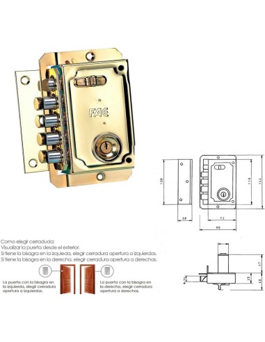 FAC - Cerradura sobreponer S-90 IZDA.Dorada