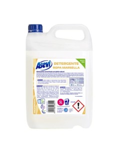 Garrafa de 5 litros de detergente líquido Asevi Profesional con jabón de Marsella y etiqueta de alta capacidad.