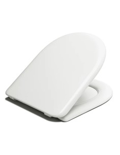 Tapa de inodoro blanca modelo Estoli Milos con asiento sutilmente abierto y sistema de bisagras de montaje inferior.