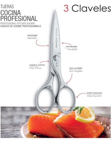 3 CLAVELES - Tijera para cocina acero inoxidable 8"