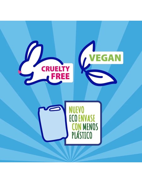 Primer plano de los sellos Vegan y Cruelty Free en el envase del detergente Asevi.