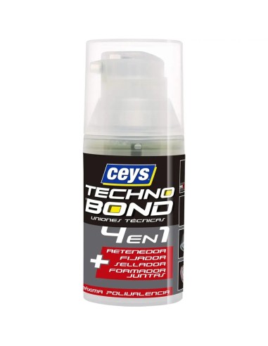 Envase de 35g de Ceys Technobond 4 en 1 con aplicador de precisión y etiquetas de funciones mecánicas.