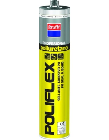 Krafft Sellador Adhesivo Poliflex - Masilla Poliuretano - Color Blanco - 300 gr