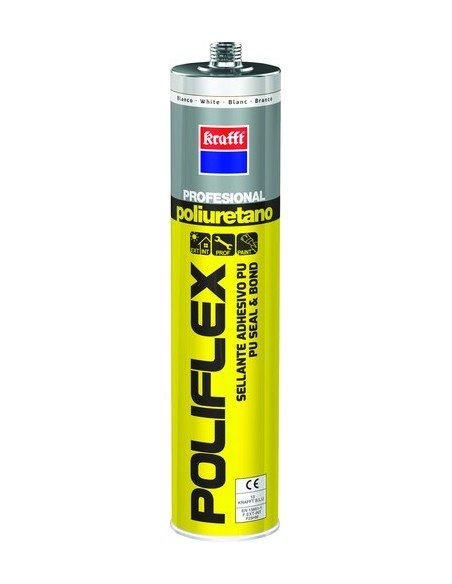 Krafft Sellador Adhesivo Poliflex - Masilla Poliuretano - Color Blanco - 300 gr