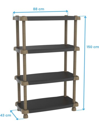 Plastiken - Estanteria de resina 4 estantes regulable color negro