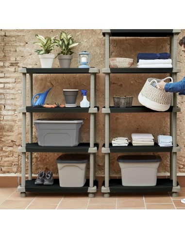 Plastiken - Estanteria de resina 4 estantes regulable color negro