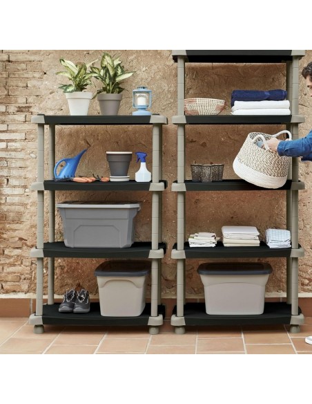 Plastiken - Estanteria de resina 4 estantes regulable color negro