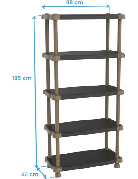 Plastiken - Estanteria de resina 5 estantes regulable color negro