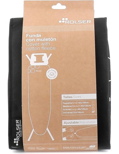 Rolser - Funda 100% Algodón para Tabla de Planchar-Talla Universal 140x55 cm-Negro