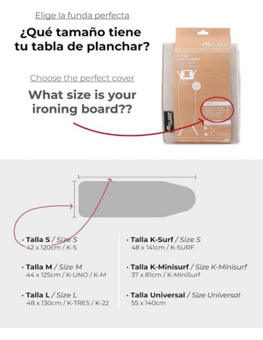 Rolser - Funda 100% Algodón para Tabla de Planchar-Talla Universal 140x55 cm-Negro