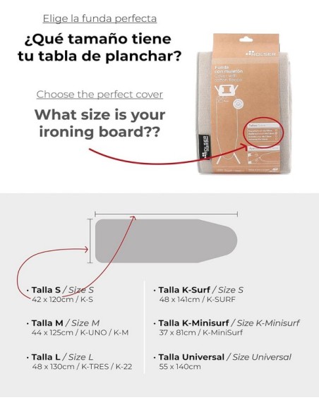 Rolser - Funda 100% Algodón para Tabla de Planchar-Talla Universal 140x55 cm-Negro