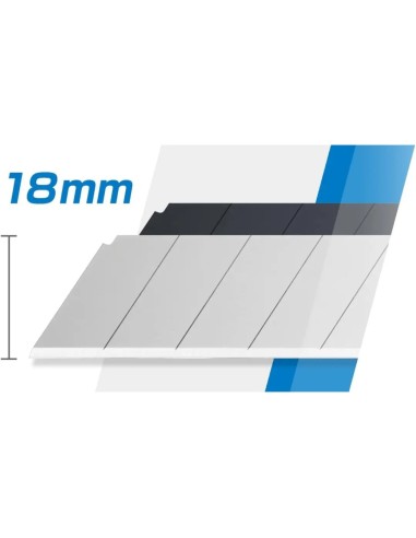 Cuchilla de acero troceable de 18 mm mostrando los segmentos de corte.