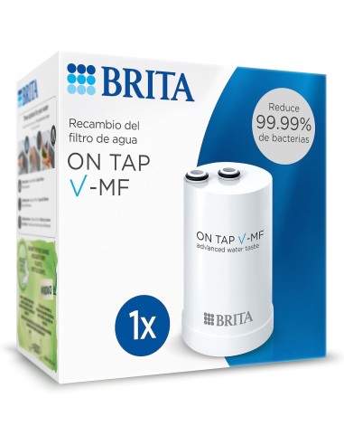 Caja del recambio original de filtro de agua BRITA ON TAP V-MF de 1 unidad que reduce el 99,99% de bacterias