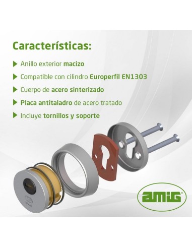 Amig - Escudo de seguridad Mod. 30 - Latón - Dorado - Anillo exterior macizo - Ø65 mm