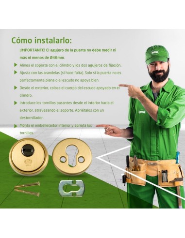 Amig - Escudo de seguridad Mod. 30 - Latón - Dorado - Anillo exterior macizo - Ø65 mm