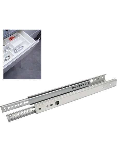 Juego de guías metálicas AMIG modelo 26 de 374x27 mm con rodamientos de acero para cajones de hasta 25 kg