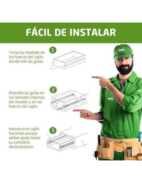 Amig - Juego de 2 Guías Correderas Metálicas Mod.26 Medidas: 374 x 27 mm