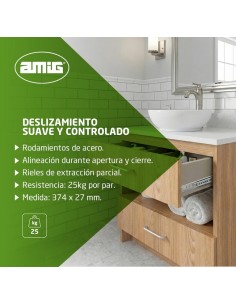 Amig - Juego de 2 Guías Correderas Metálicas Mod.26 Medidas:  438 x 27 mm 2