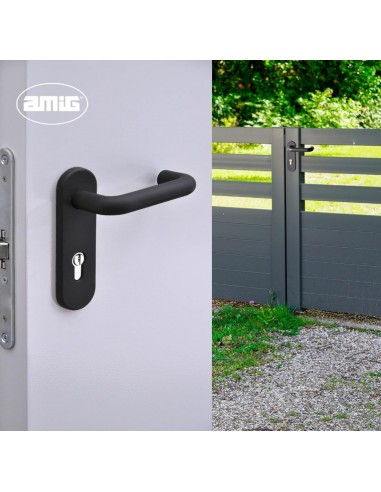 Amig – Manillas Puerta con Placa y Pomo Fijo Placa 172 x 46 mm - Cuadradillo 9 mm