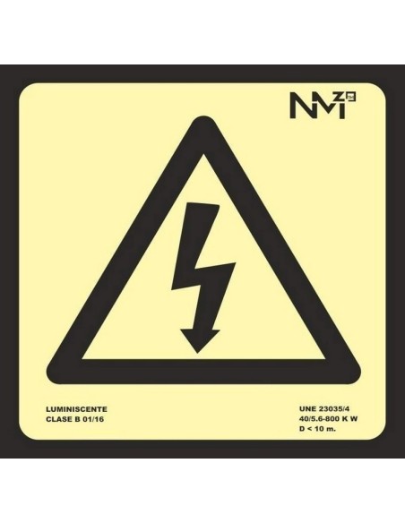 NMZ - A0A430 Señal Luminiscente Riesgo Electrico CTE Clase A PVC 1mm 21x21cm