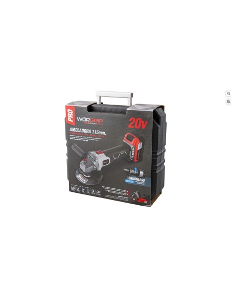 WORGRIP - AMOLADORA BATERIA115mm. 20V. 5 Ah.BRUSH