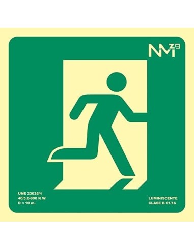 NMZ - A10420 Señal Luminiscente Salida De Emergencia Derecha Clase A PVC 1mm 22,4x22,4cm