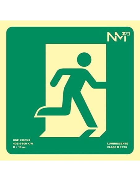 NMZ - A10420 Señal Luminiscente Salida De Emergencia Derecha Clase A PVC 1mm 22,4x22,4cm