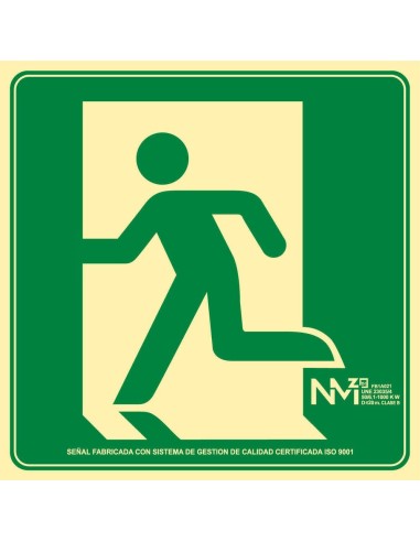 NMZ - A10421 Señal Luminiscente Salida De Emergencia Izquierda Clase A PVC 1mm 22,4x22,4cm