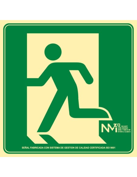 NMZ - A10421 Señal Luminiscente Salida De Emergencia Izquierda Clase A PVC 1mm 22,4x22,4cm