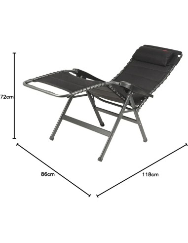 Esquema de medidas: asiento 55cm ancho, altura 119cm, carga 130kg