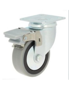 Rueda giratoria trial aro de goma ø50 plástico zincado con freno con antihilo. 35kgs/rueda.