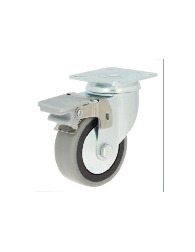Rueda giratoria trial aro de goma ø50 plástico zincado con freno con antihilo. 35kgs/rueda.